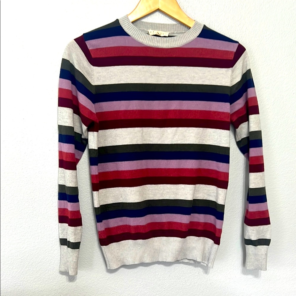 Promesa Gray and Red Crewneck Striped Sweater